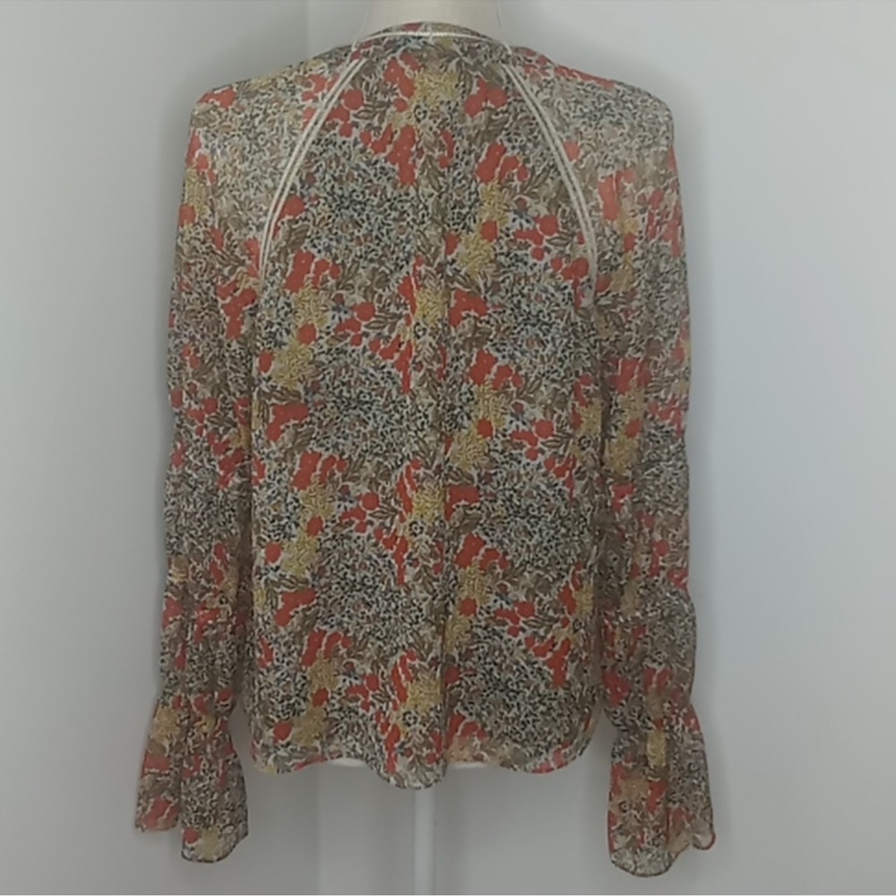 ALEXIS “Samera” Floral Print Sheer Peasant Top Blouse Tassel Tie GMA Hoda Large - Picture 6 of 14